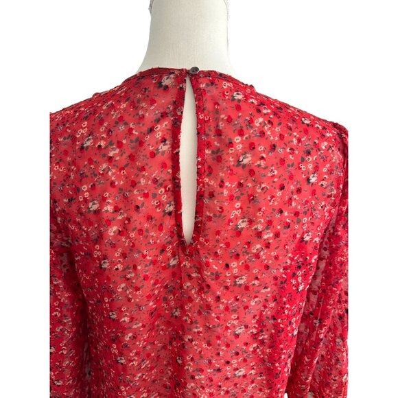 LUCKY BRAND Red Floral 3/4 Sleeve Sheer Blouse Size XS - Picture 7 of 7